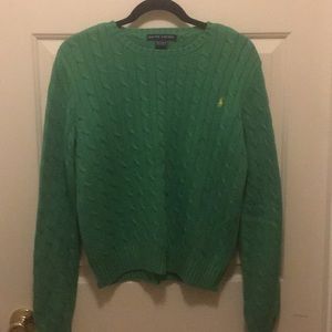 Ralph Lauren Green Cable Knit Crew Neck Sweater